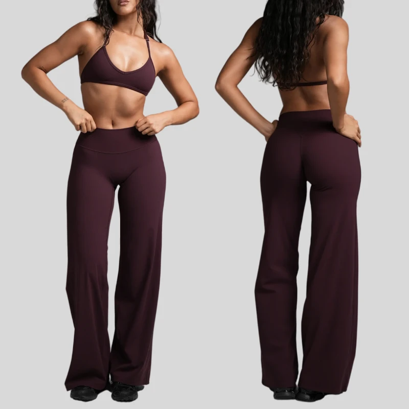 Padded Halter Neck Push-up Bra Yoga Set Fitness Flared Pants Pilates Quick-drying Yoga Exercise Two-piece Yoga Set