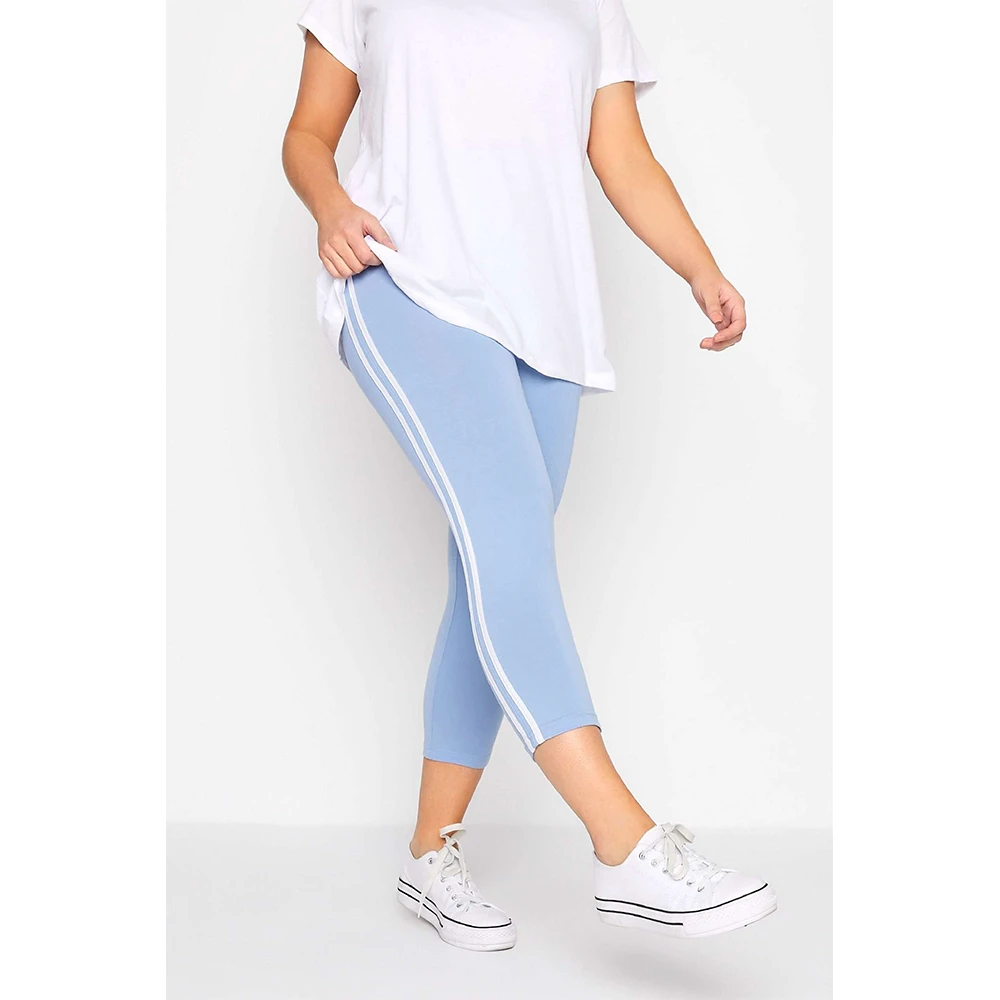 Custom Logo Women WholesaleThin Dual Striped Soft Women Cropped Leggings Stripes High Waist Yoga Leggings Female Sports Pants