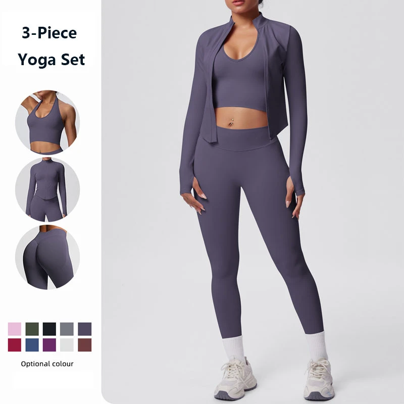 Women's 2-Piece Solid Yoga Set Soft Nylon/Spandex Quick Dry Seamless Breathable Four-Way Stretch Eco-Friendly Butt Lift Front
