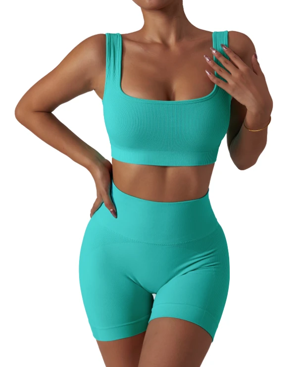 Womens Seamless Yoga Set High Waist Leggings and Crop Top Two Piece Gym Workout Yoga Outfit