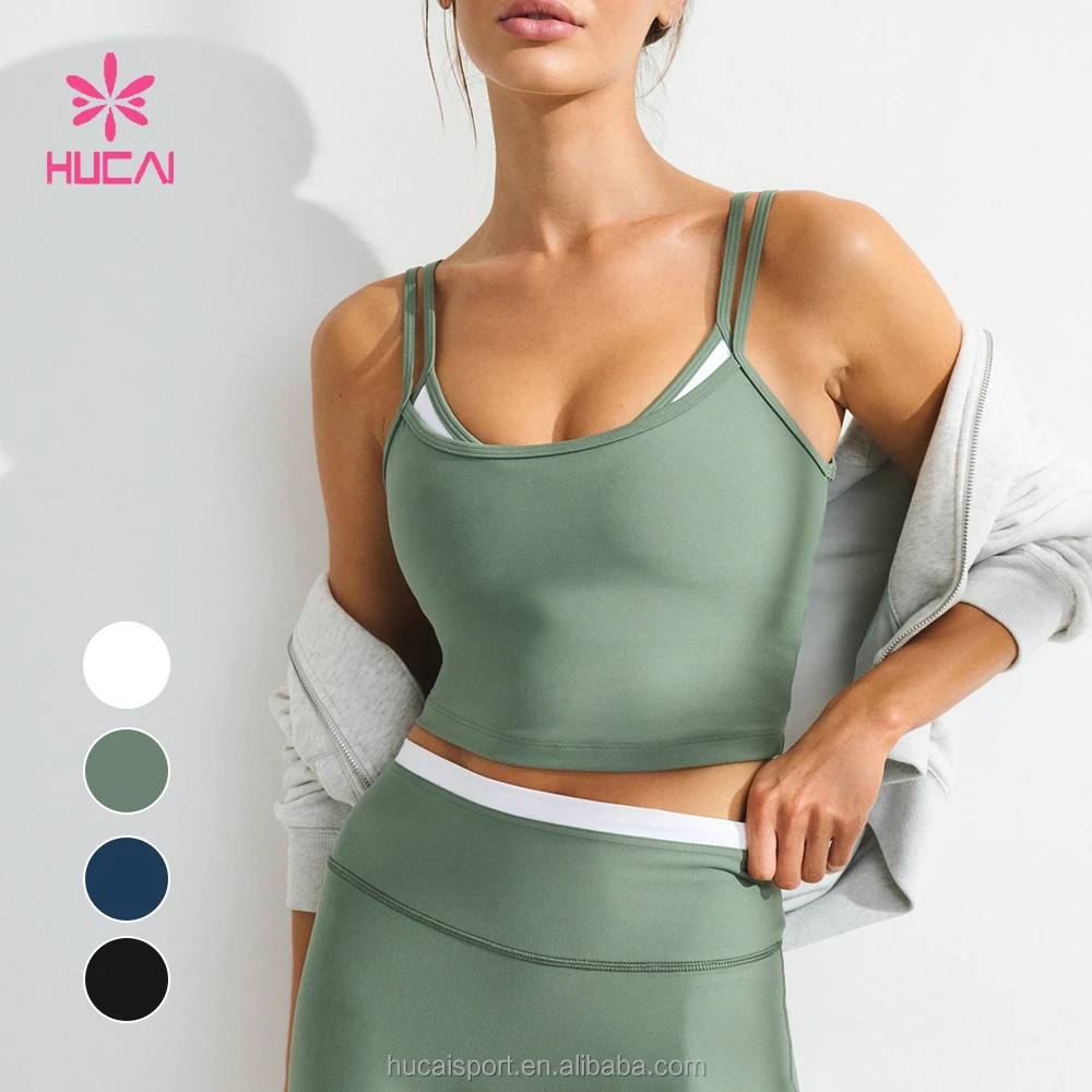 Custom Brushed Quick Dry Scoop Neckline Adjustable Straps Gym Yoga Bra Fitness Double Layer tank Top with Built in Sports Bra