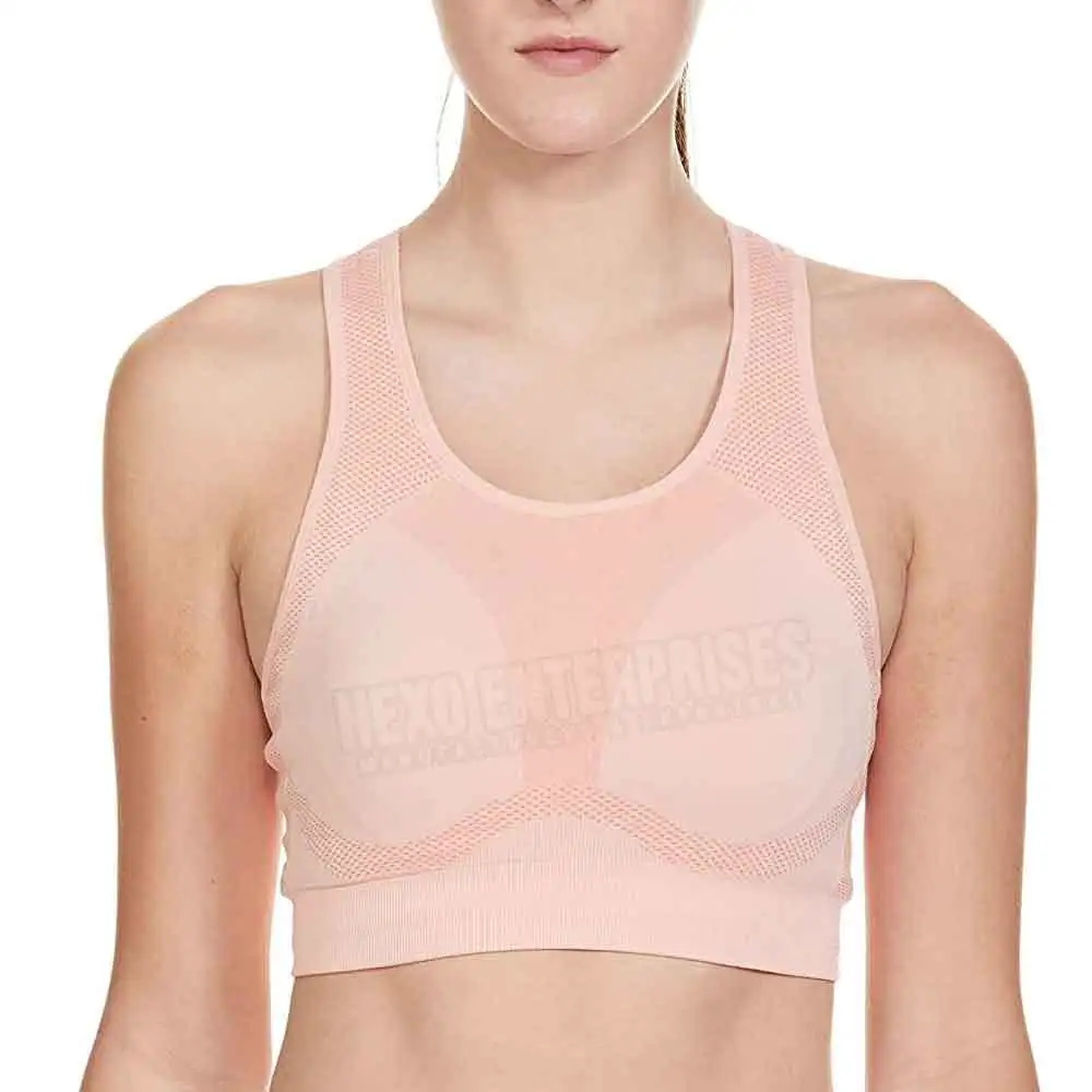 Best Selling Women's Racerback Sports Bra Crystal Front Design Light Support 100% Polyester Seamless Breathable Quick Dry for