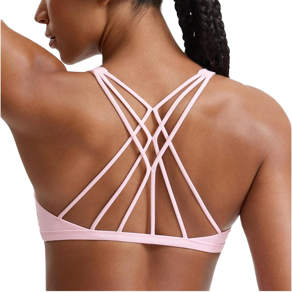 CRZ YOGA Womens Breathable 100% Nylon Cross Strappy Back Padded Medium Support Wireless Sports Bra Gym Cami Workout Yoga