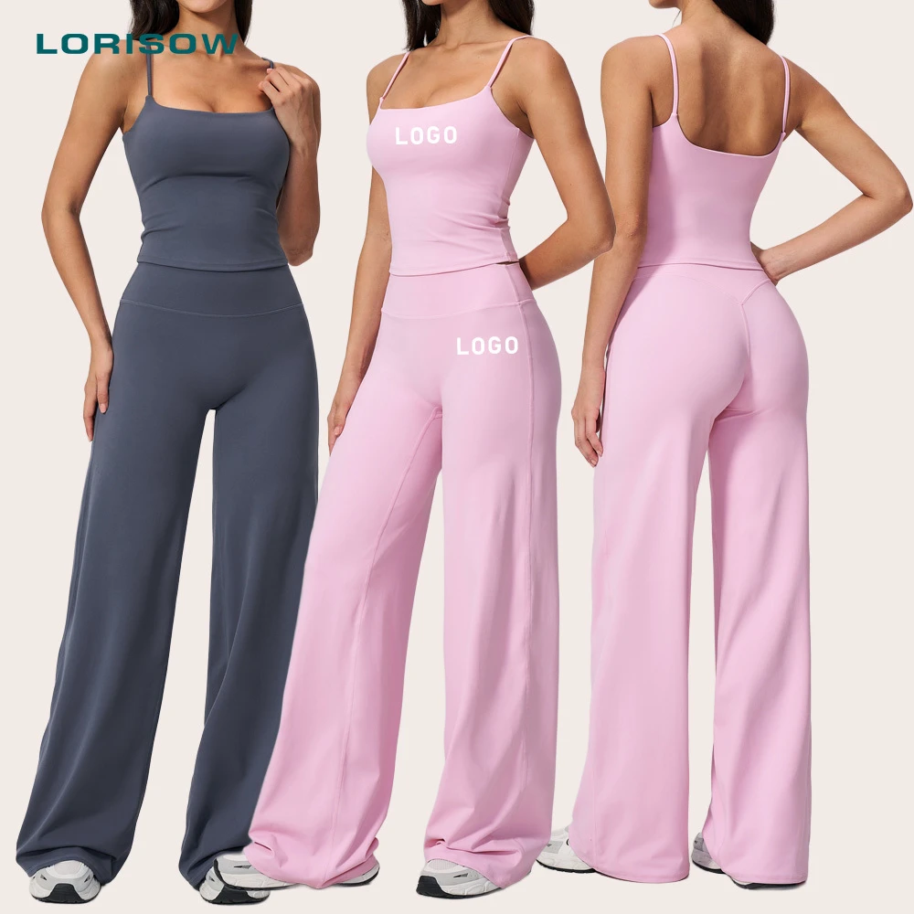 LORISOW Woman U Back High Waist Yoga Set Wide Leg Hip Lifting Sports Set for Outdoor Running 2 Pieces Sweat-Wicking Sports Suit
