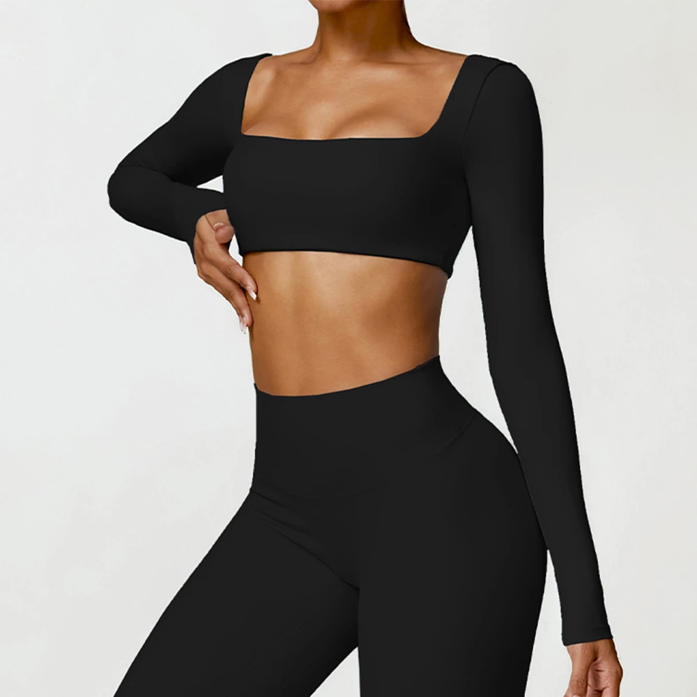 WOJIEER Sports Bra High Waist Leggings Suit Long Sleeve Workout Wear Gym Sportswear Women Fitness Clothes Yoga Set