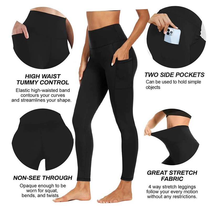 2025 Spring Autumn Pocket High Waist Yoga Pants Solid Cropped High Elasticity Ankle-Length Nude Yoga Leggings Spandex/Nylon