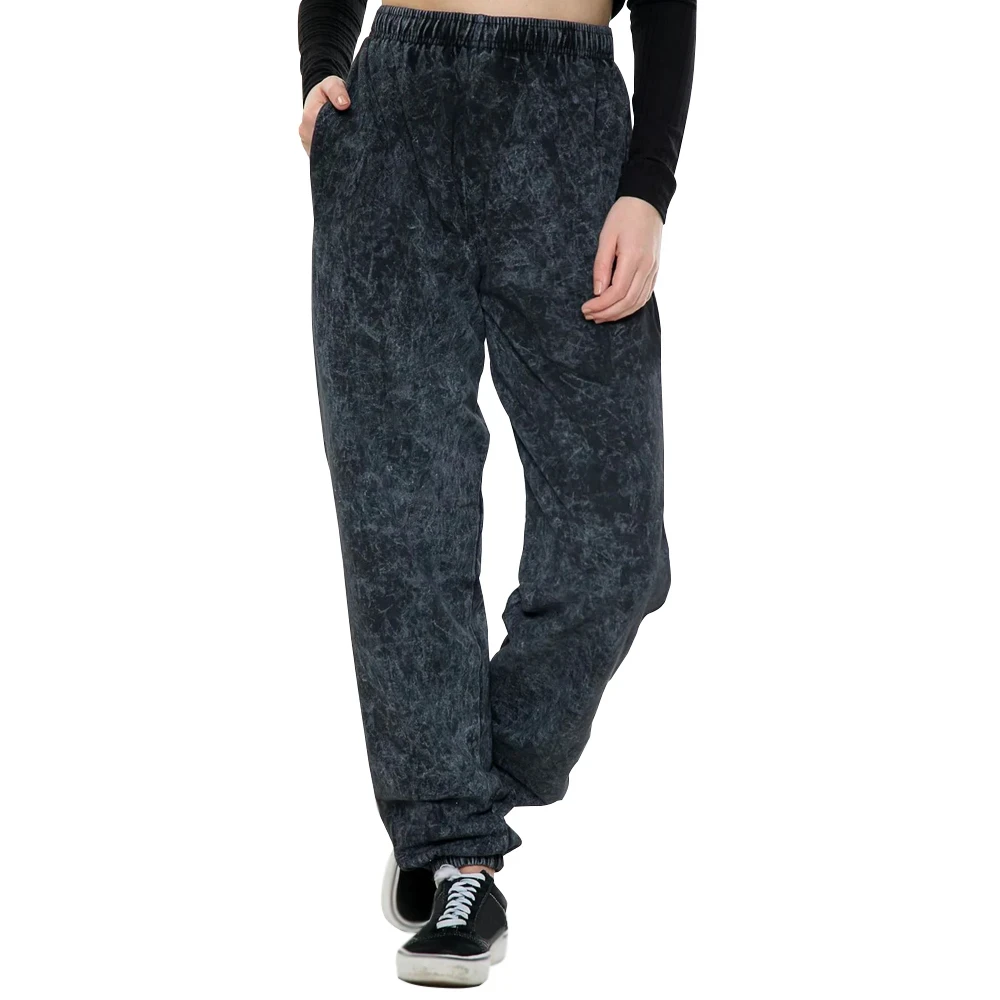 Acid Wash Mid Elastic Waist Eco-Friendly Sweatpants for Women Soft Street Wear Joggers Casual Fleece Cotton Garment Dyed All