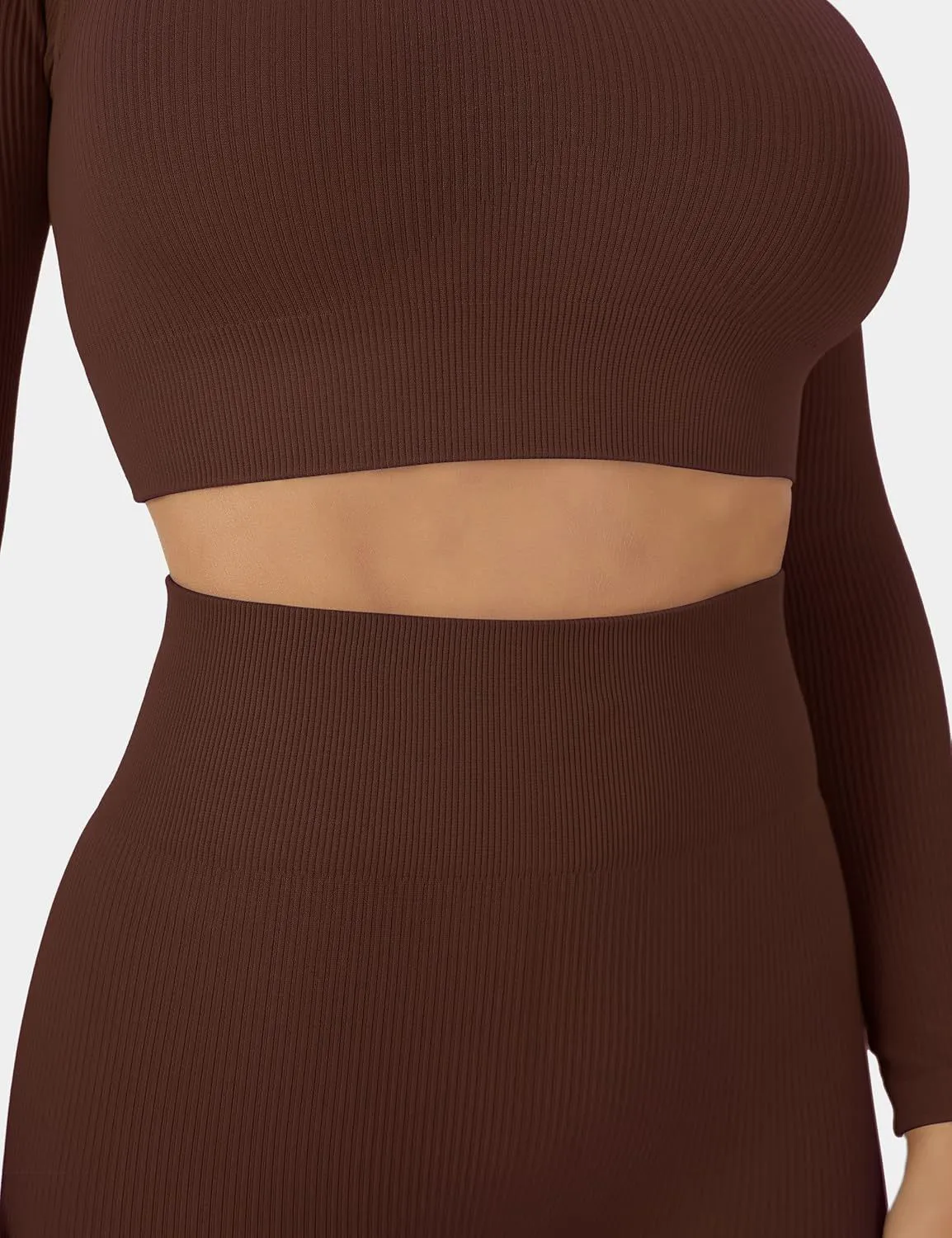 Women's Sustainable 2-Piece Yoga Workout Set Solid Mid Waist Leggings Half Sleeve Ribbed Crop Top Elastic Waist Breathable