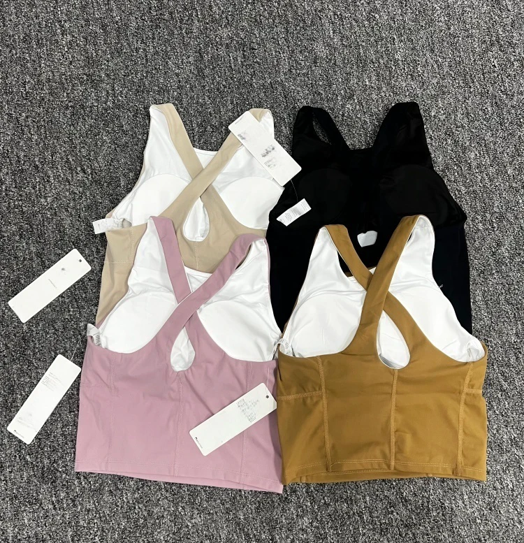 Women Sports Bra Custom Logo Breathable Seamless Twist High Support Elastic Hem Workout Sports Bra with Crisscross Straps V-neck