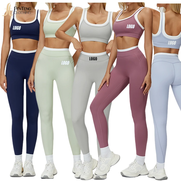 Under Lulu Custom Seamless Ribbed Naked Feeling Yoga Set Sports Bra High Waist Leggings Squat Proof Tummy Control 2 Piece Gym