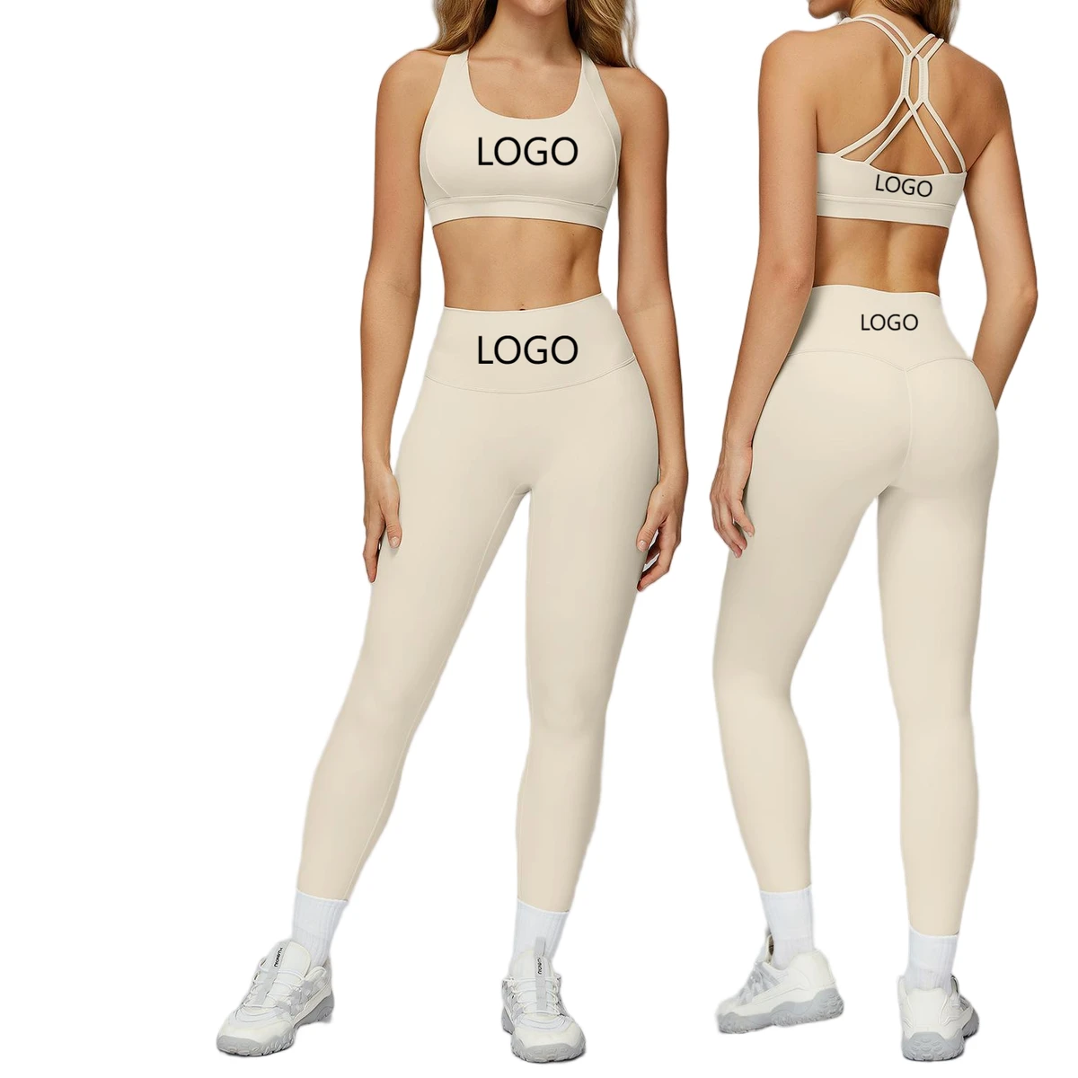 Women's Yoga 2 PCS Set Hollow-Out Backless Bra and Tight Tummy Control Leggings for Outdoor Running Sports Fitness Set