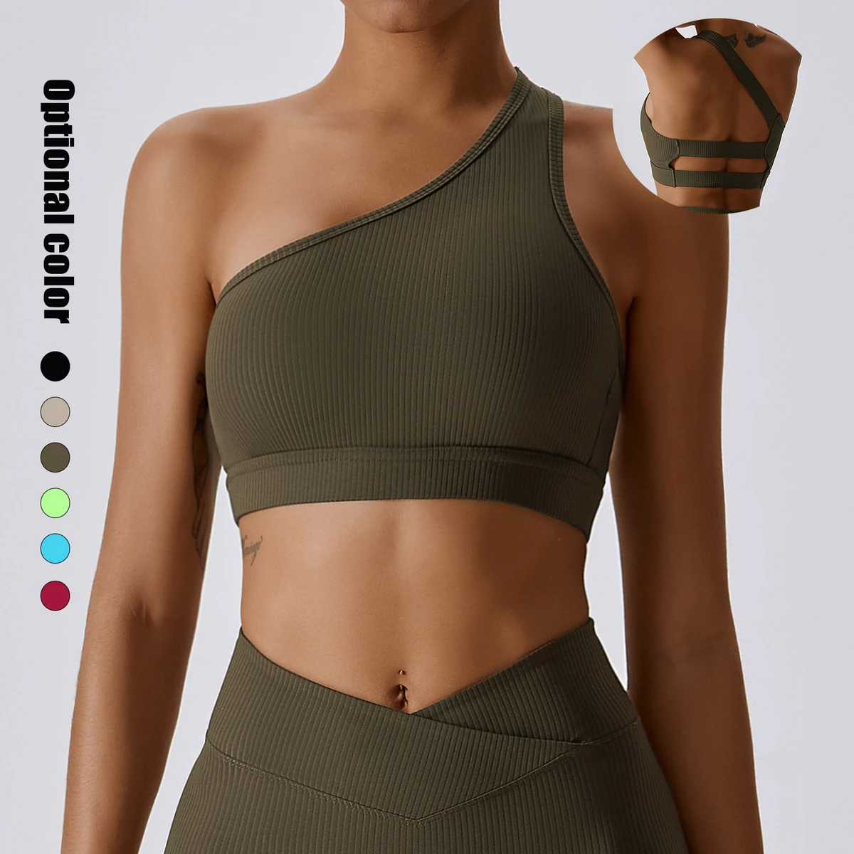 Wholesale Custom Logo High Stretchy One Shoulder Strap Women Yoga Bra Top Fitness Workout High Impact Sports Bra