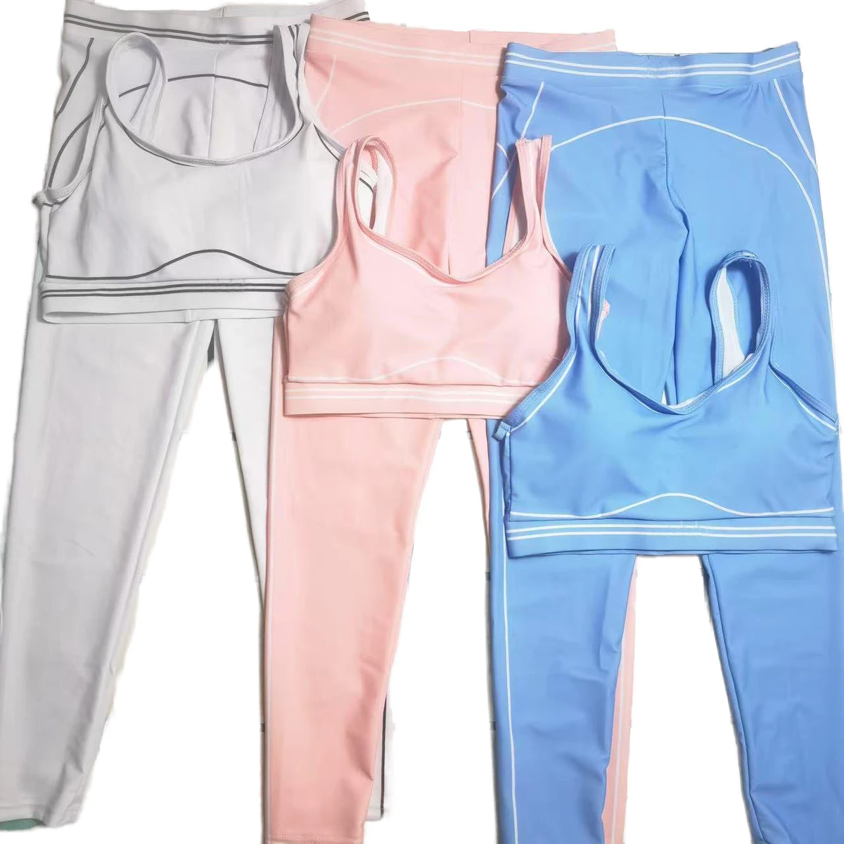 Women's Solid Yoga 2-Piece Set Sports Bra & Leggings with Drawstring Closure Waist Front 100% Nylon Quick Dry Sportswear