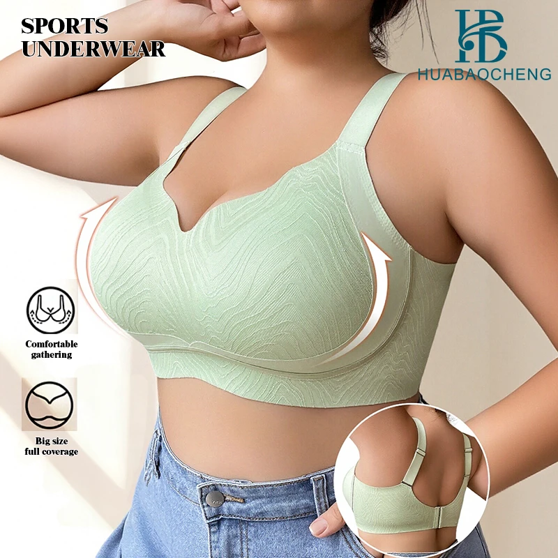 Wholesale Private Label Plus Size Push-Up 3/4 Cup Sports Bra Women Comfortable Gathering Full Coverage Wireless Adjustable