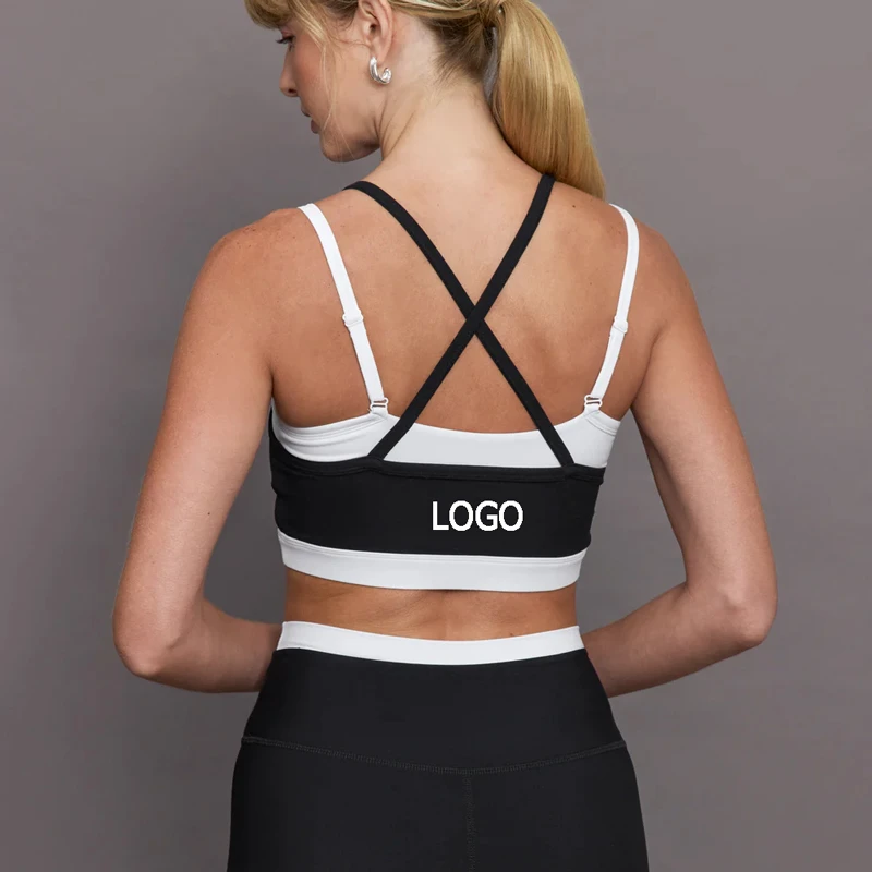 Custom Women's Yoga Activewear Plus Size Sports Bra Crisscross Straps Color Blocking Medium Support Eco-Friendly High Front