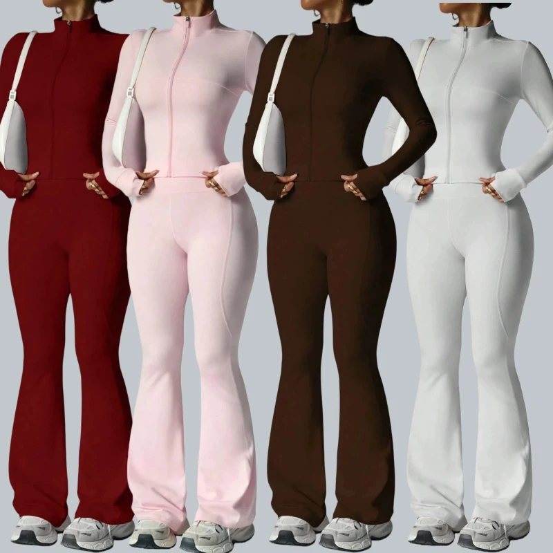 Women Zipper Long Sleeve Push up Leggings Yoga Sets Gym Fitness Nude Sets Activewear Workout Running Clothes Sportswear