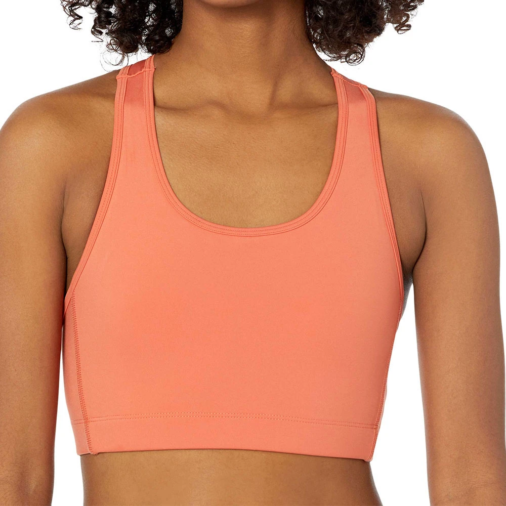 Women's Coral Solid Color Racerback Sports Bra Medium Support Yoga Athletic Top Breathable Latest Design Sports Fitness Bra
