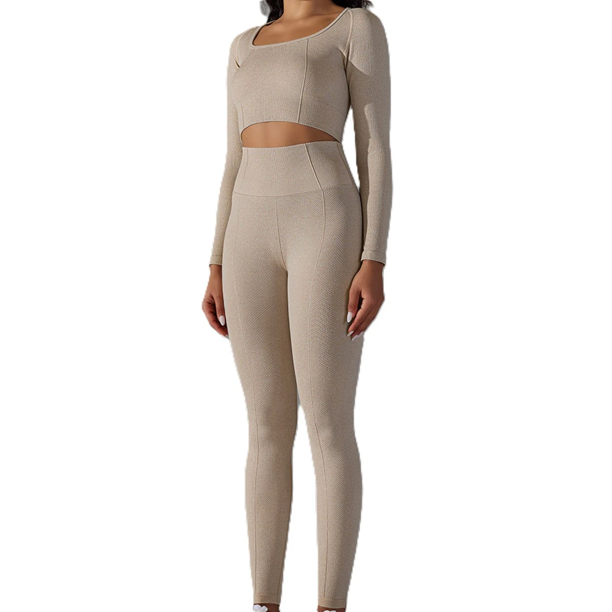 2026 High Waist Legging Solid Long Sleeve Crop Top 2-Piece Women Slim Fit Eco-Friendly Quick Dry Outdoor Running Yoga Set