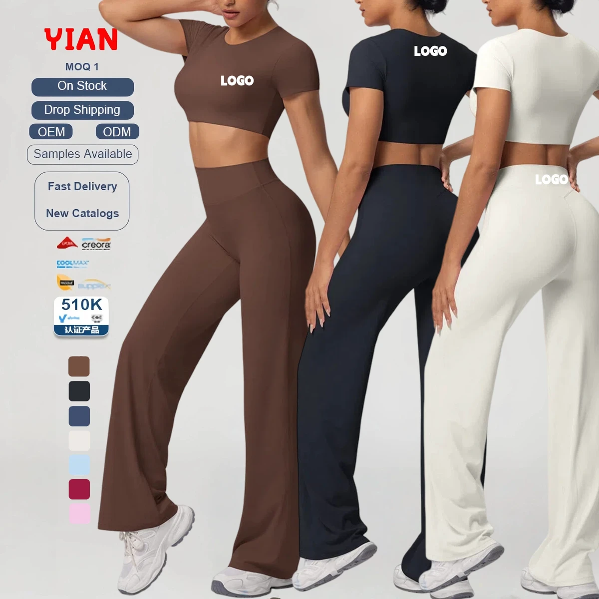 Fashion Women High Elastic Crop Top Yoga Suit Quick Dry Short Sleeves Top and Legging Yoga Set High Waist Push Hip Pant