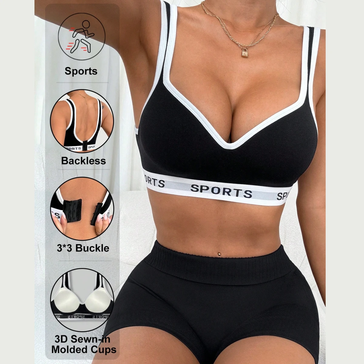 New Fixed Cup Breathable Seamless Simple Medium Support Crew Neck Removable Pads Yoga Sports Bra Plus Size Women