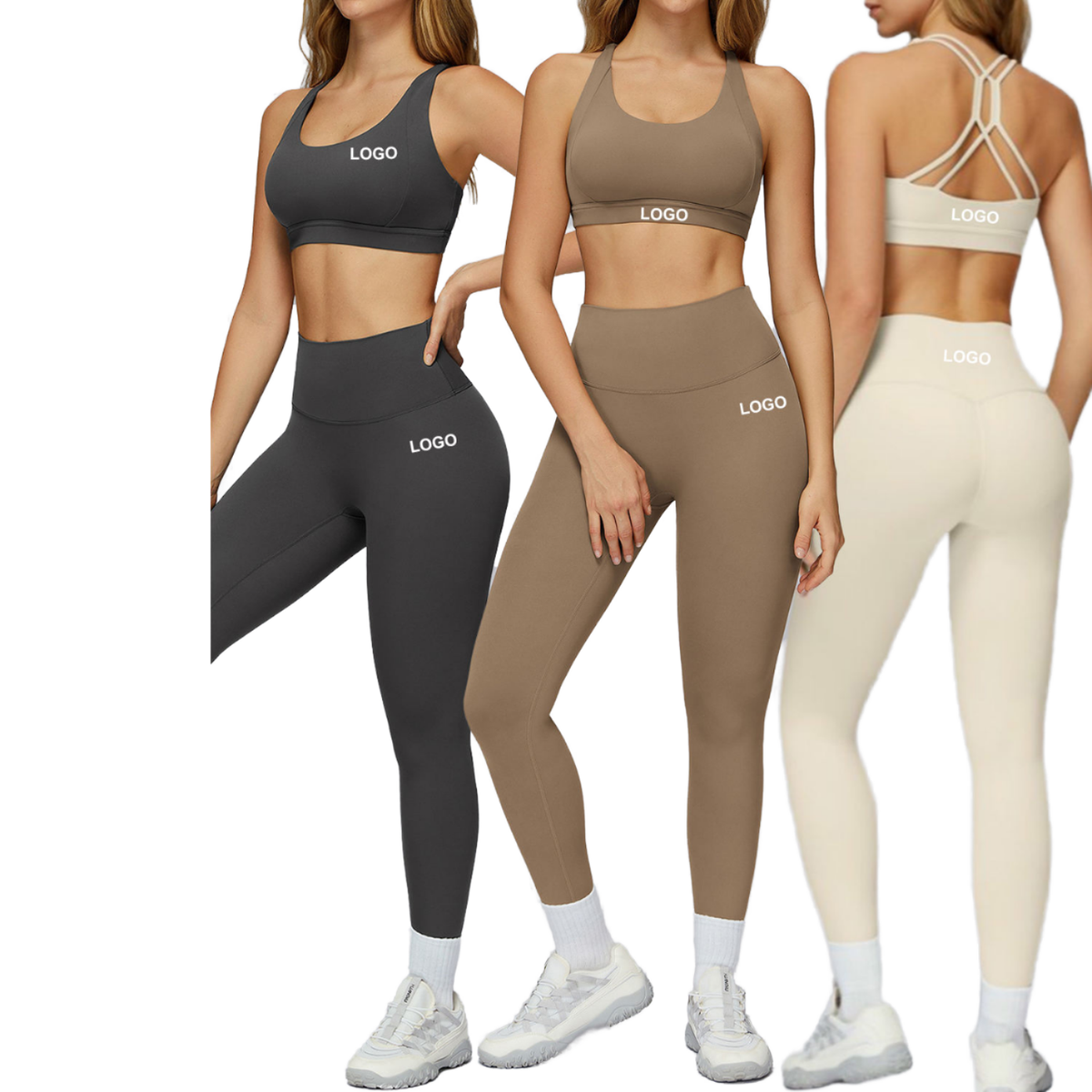 Women's 2-Piece Fitness High Waist Elastic Quick-Dry Sports Set Lightweight Cross Back Nude Feel Yoga Pilates Gym Suit
