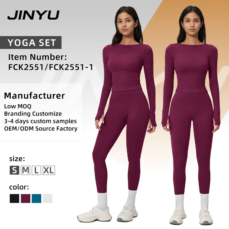 JINYU Premium, Breathable, And Lightweight 2-Piece Set: Women's Outdoor Running/Fitness Top And High-Waisted Slim-Fit Leggings