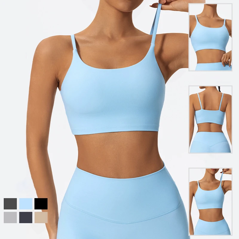 Wholesale Women Backless Breathable Sports Bra Thin Strap Fixed Pad Fitness Yoga Training Sports Top