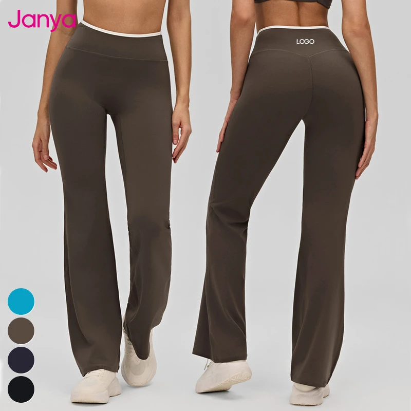 Janya Tummy Control Tight Flared Sports Gym Leggings Color Blocking Elastic High Waist Flare Breathable Yoga Leggings for Women