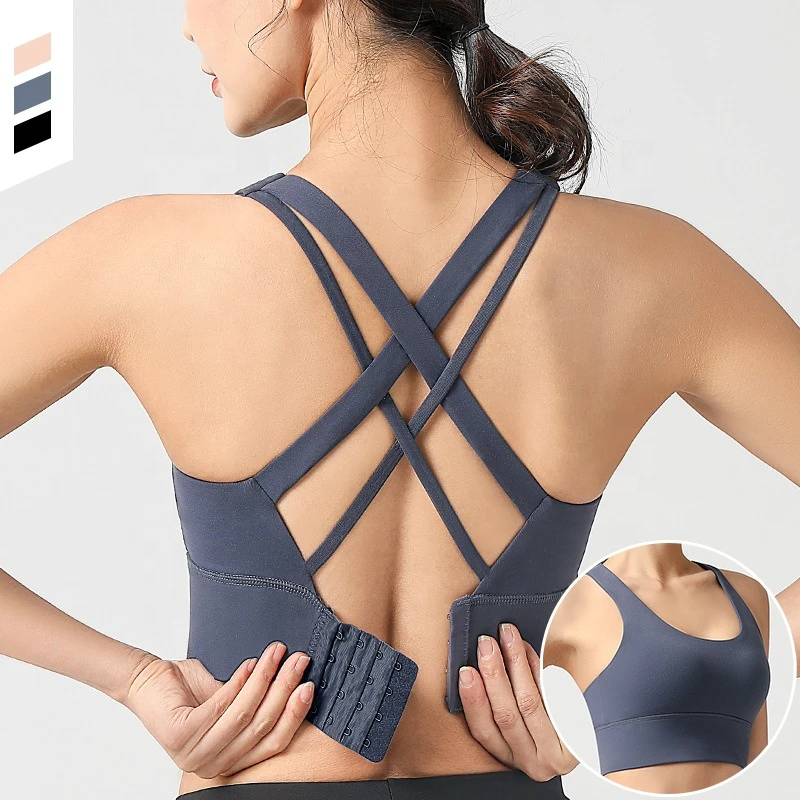 Women's High Impact Yoga Sports Bras Criss-Cross Back Hook and Eye Closure High Support Running Bra