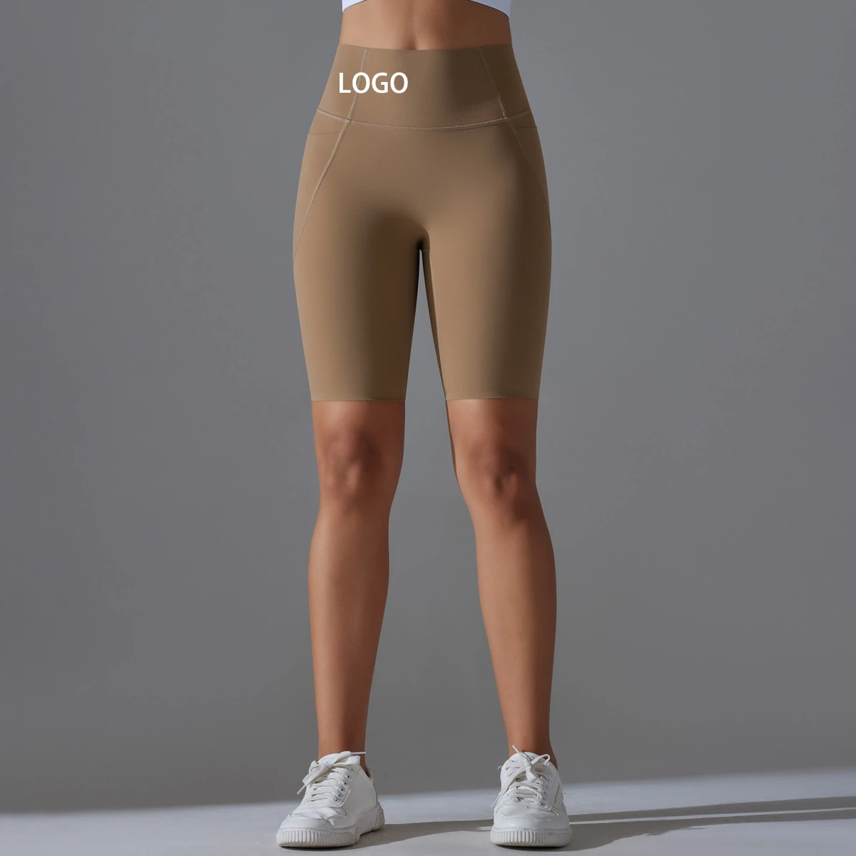 Women's High Waist Tummy Control Gym Running Shorts Compression Stretchy Biker Yoga Leggings with Front Pocket No Seam