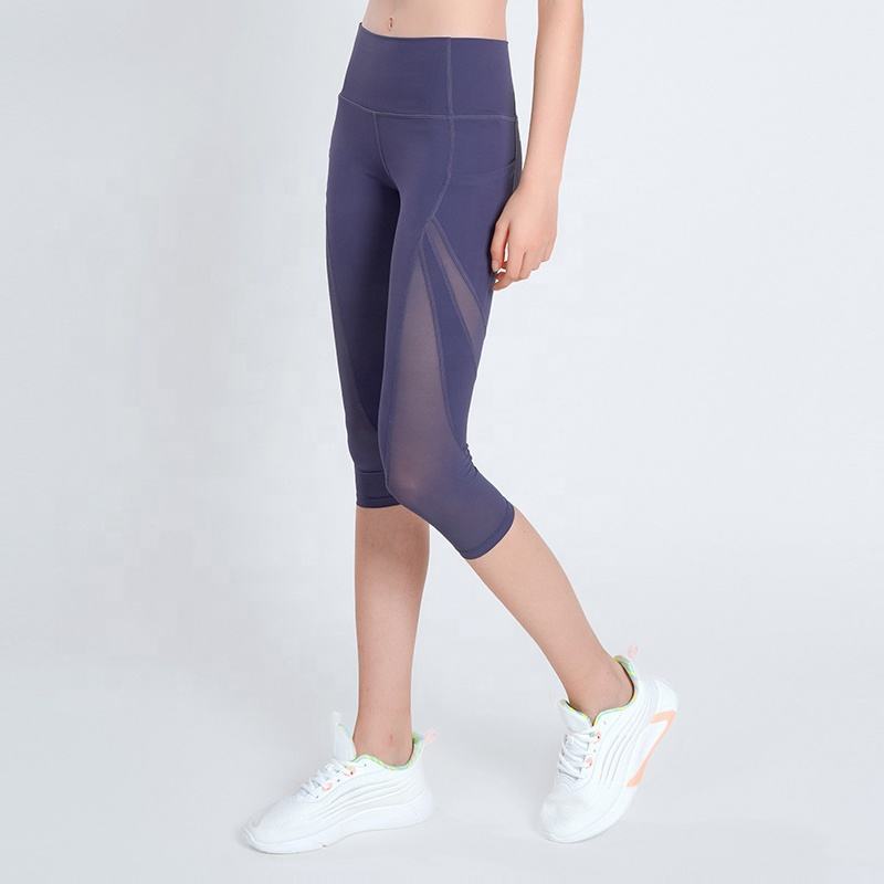 New Women's High-Waisted Capri Leggings Elastic Waist Breathable Mesh 3/4 Gym Pants Sports Yoga Four-Way Stretch Quick Dry Tummy