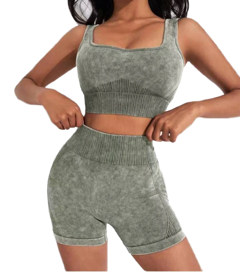 Solid Front Logo High Waist Breathable Yoga Shorts for Women Spandex/Nylon 2-Piece Set