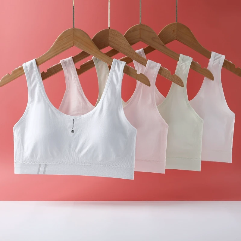 Youth Girls' Seamless Cotton Full Cup Wire Free Sport Bra Breathable Thin Free Size Solid Pattern Everyday Style Teenagers