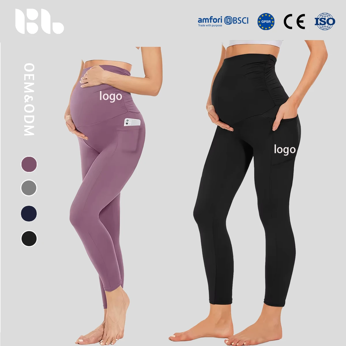 Custom High-Waisted Stretchy Soft Lightweight Non-Slip Maternity Yoga Pants, Plus Size Activewear Maternity Leggings