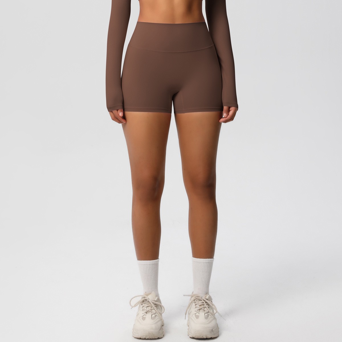 Stock Solid Color Double-sided Brushed Breathable High Waist Skinny Tight Hip Lifting Yoga Shorts Women Running Fitness Sports