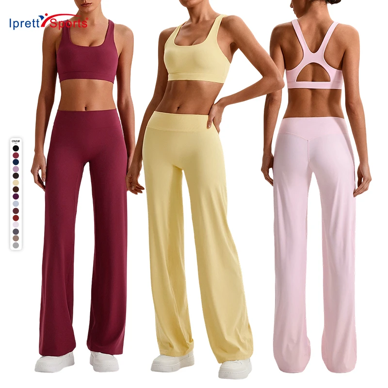 High Quality Custom 2 Piece Women's Sets Fitness Yoga Wear Sports Bra High Waist Straight Leg Pants Clothing Sets for Ladies