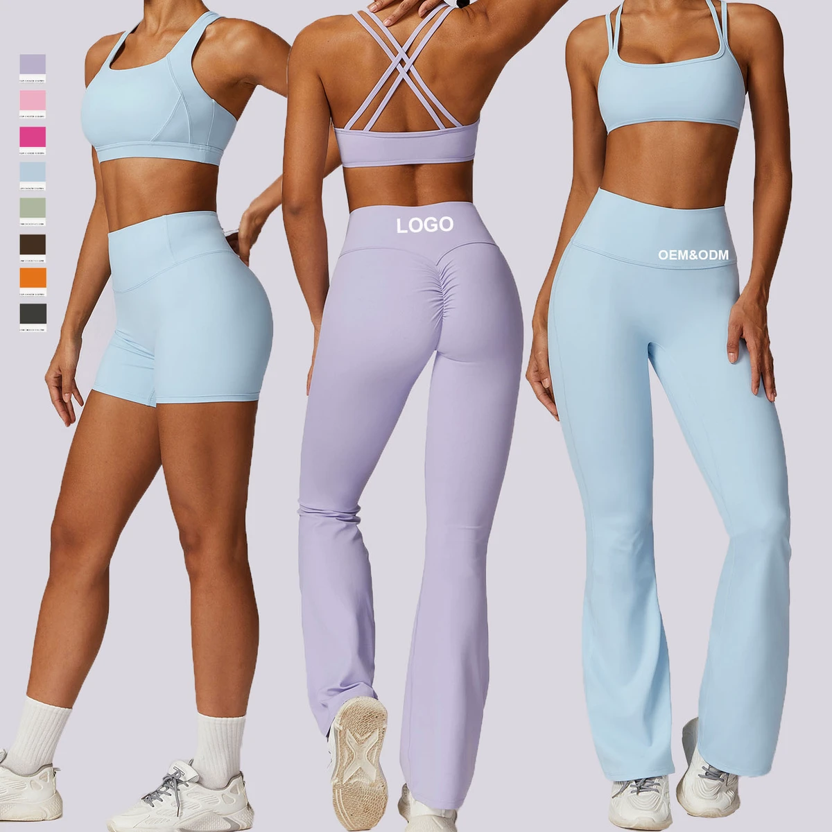 Hot Selling Women's Gym Wear Quick Dry Sports Bra High Waist Leggings 5 Piece Workout Yoga Sets for Fitness Breathable Solid