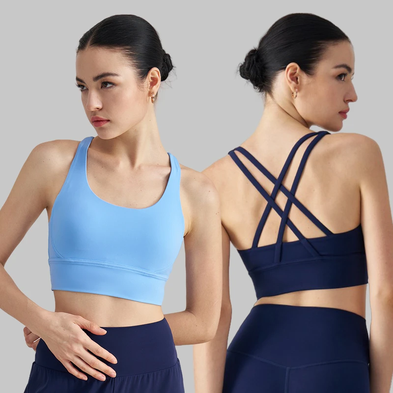 New Arrival Cross Back Sports U Shape Gym Fitness Sportswear Wide Front Shoulder Straps Training Yoga Bra