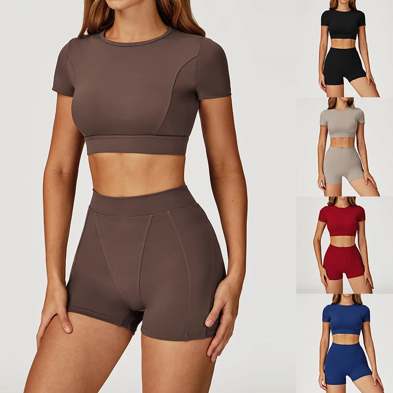 Wholesale Women 2 Piece Yoga Set Quick Dry High Elastic Cropped Top High Waisted Leggings Pilates Running Gym Fitness Sets