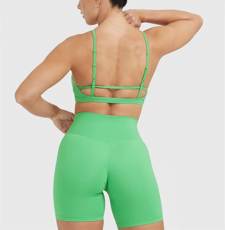 Custom v Neck Light to Medium Support Sports Bra With Spaghetti Straps Backless Cut Out Yoga Bra With Removable Padding