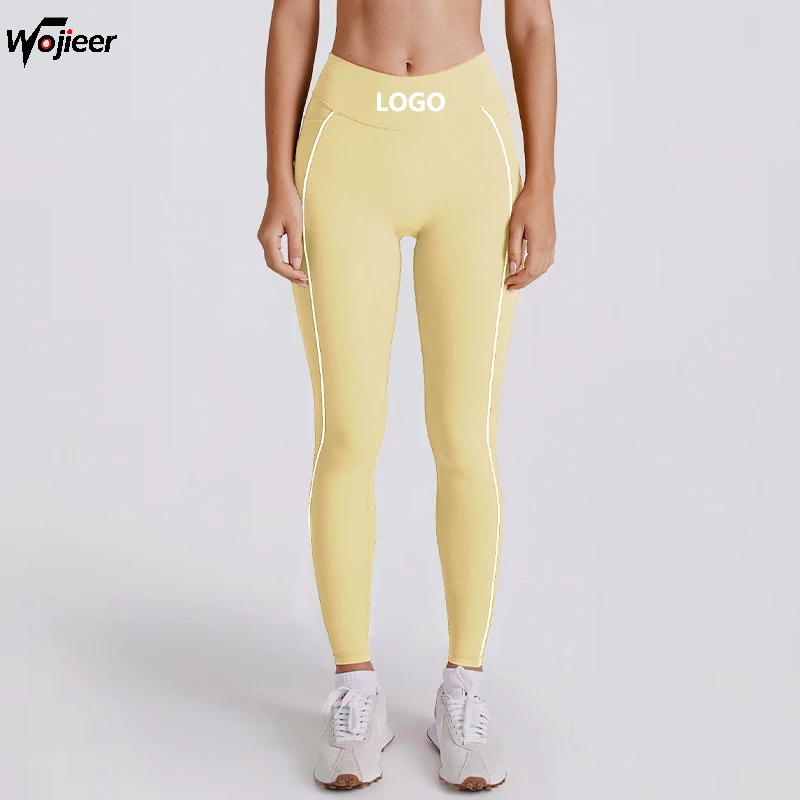 WOJIEER Tight Yoga Pants Side Pockets Pant Gym Wear Wide Bottom Butt Lift Stretchy Lightweight Legging Jogger Sport Yoga Pants