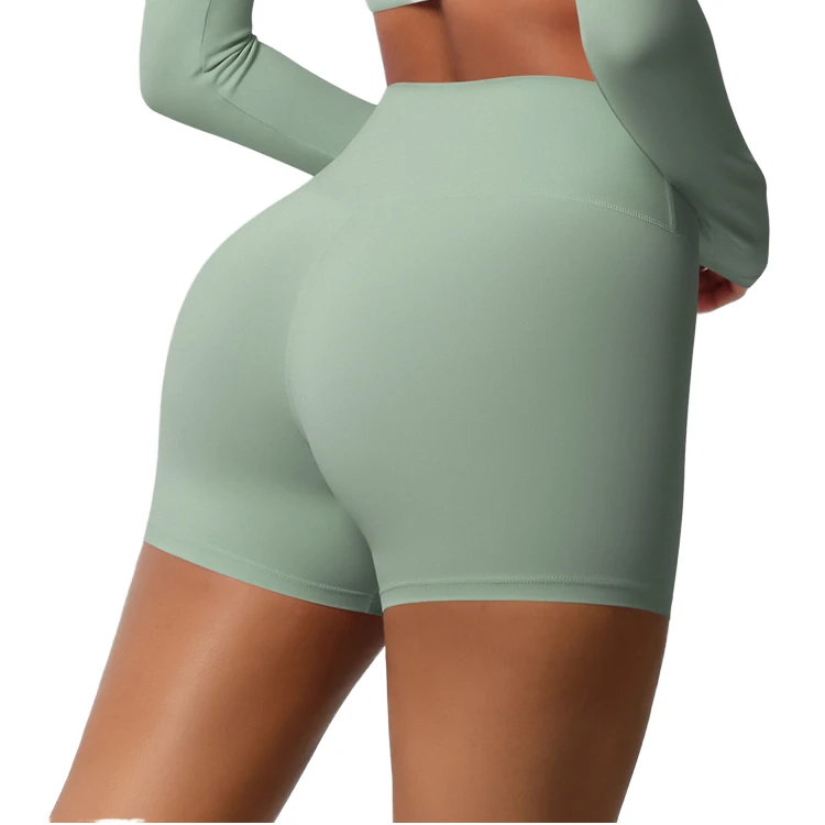 Women's High Waist Seamless Yoga Shorts Soft Fitness Running Shorts Elastic Waist Closure Washed Technique Solid Pattern