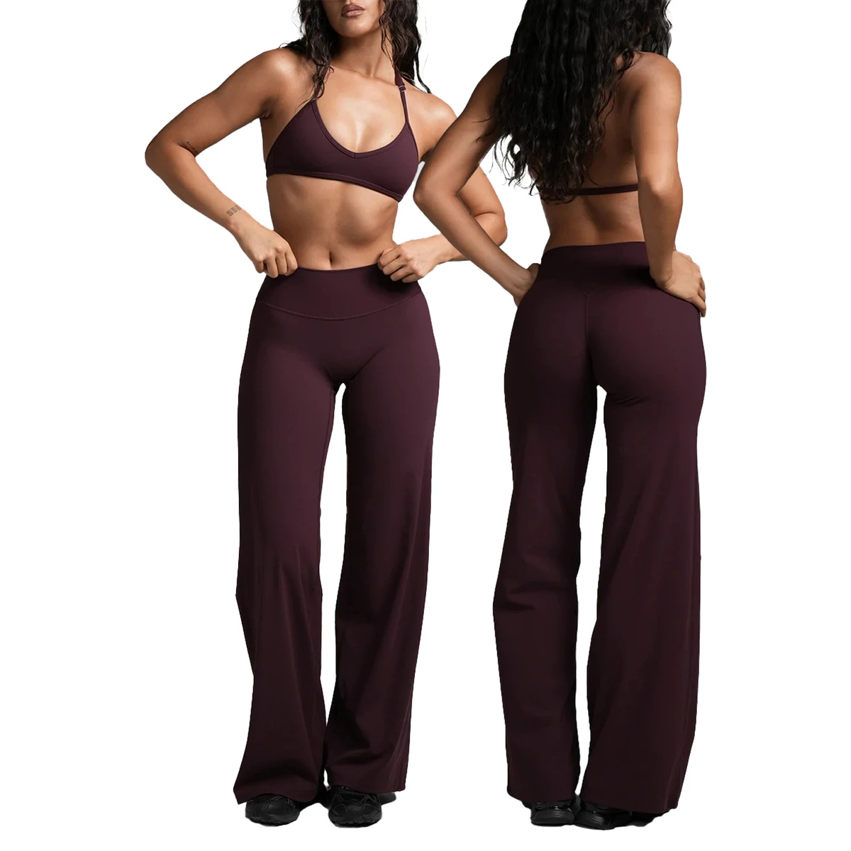 Custom Women Yoga Set Sports Bra High Waist Wide Leg Pants Seamless Workout Gym Fitness Activewear Set