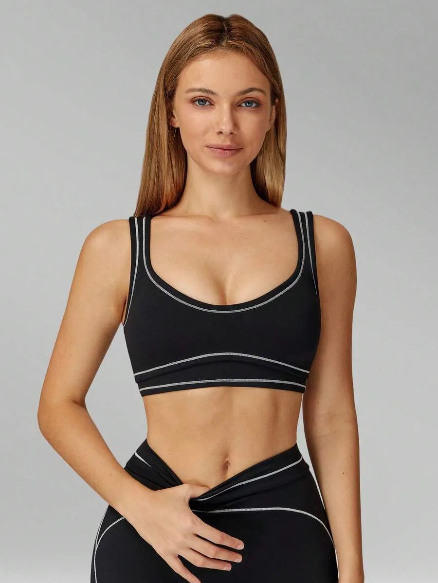 FH High Elasticity Womens Sports Bra Suitable for Casual Naked Feel Breathable Comfortable Colorblock Wireless U-Back Sports Bra