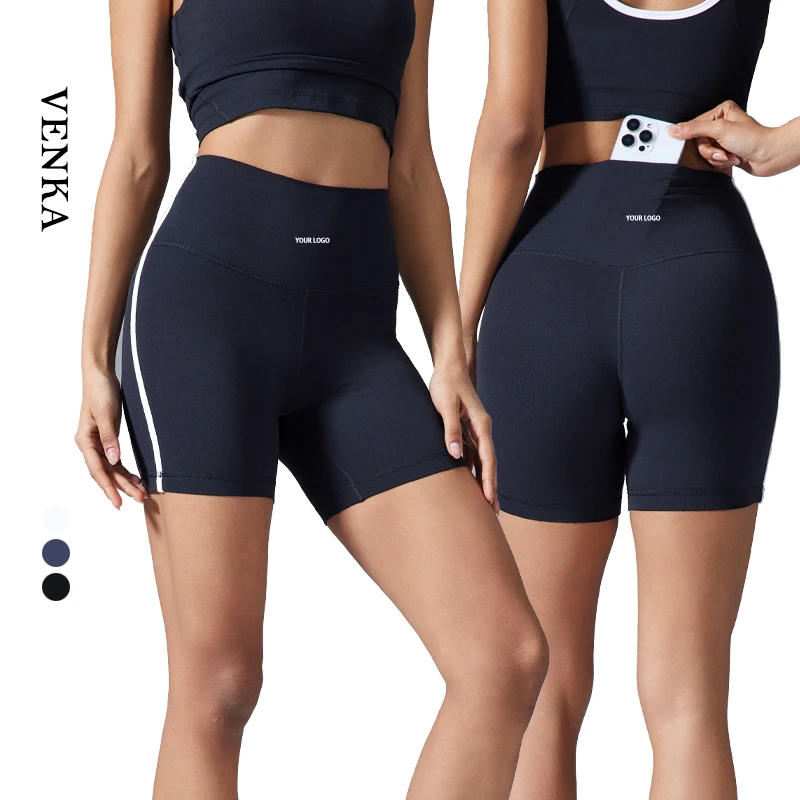 Women Contrast Color Striped Sports Pants Gym Fitness High Waist Hip Lift Ladies Stretch Yoga Biker Three-Point Shorts Leggings
