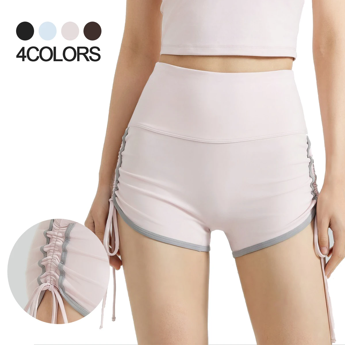 Custom High-waisted Spandex/Polyester Yoga Shorts Tummy Control Seamless Design Adjustable Drawstring Closure Solid Pattern