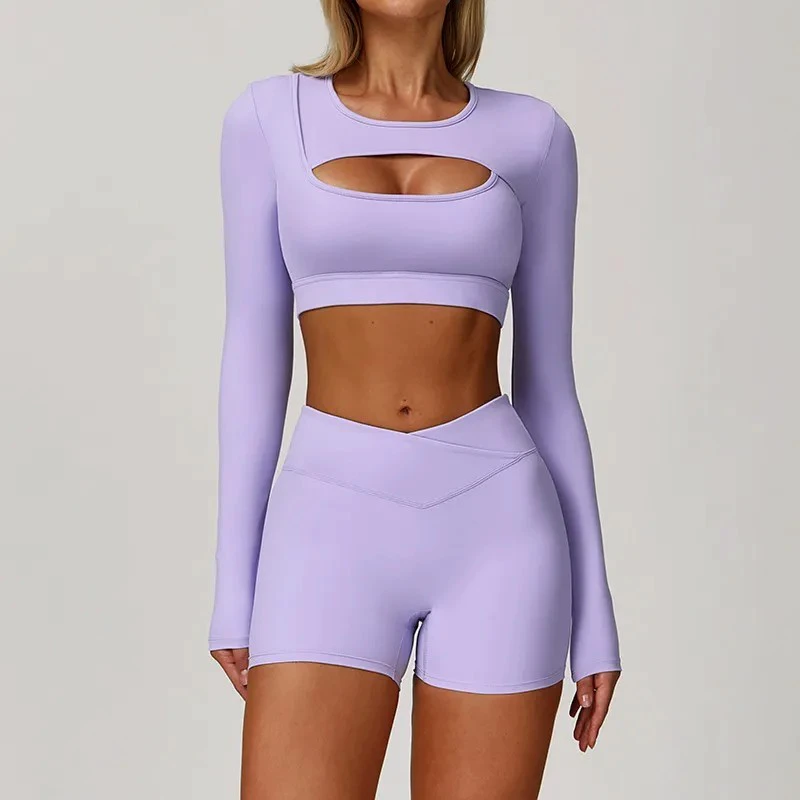 Female High-Waist Peach Curve Sportswear Set Cloud-Smooth Second-Skin Yoga Outfit Layer Back Color-Contrast Sports Set