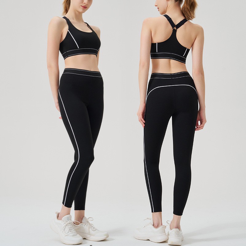High-Waisted Women's Sports Suit Breathable Sports Bra Nude Tight-Fitting Yoga Fitness Running Set Contrasting Plus Size Front