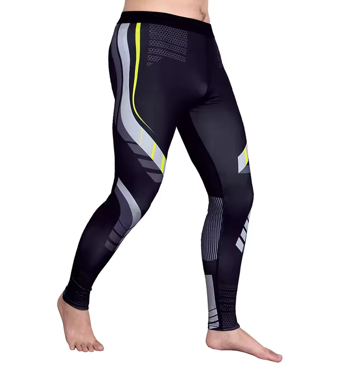 High Elastic Breathable Knee-Length Sports Tights Men's Back Waist Pocket Quick-drying Compressed Spandex/Polyester Outdoor