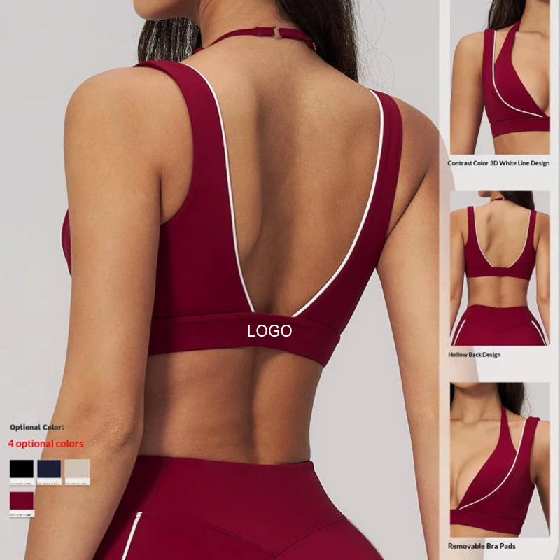 Cross-border Contrast Color Naked Feeling High Support Crisscross Straps Breathable Spandex/Nylon Yoga Bra Women Outdoor Running